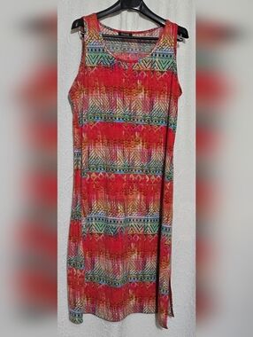 Rouge Collection Womens 2x Colorful  Abstract Print Sleeveless Midi Dress